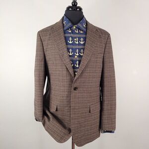 Biltmore Sport Coat Blazer Mens 44R Brown Houndstooth Flannel 2 Button Jacket